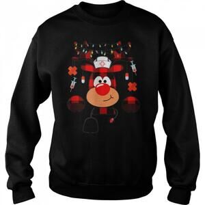 Plaid Reindeer Nurse Christmas Xmas Holiday Sweatshirt B0B7Dzfrg5